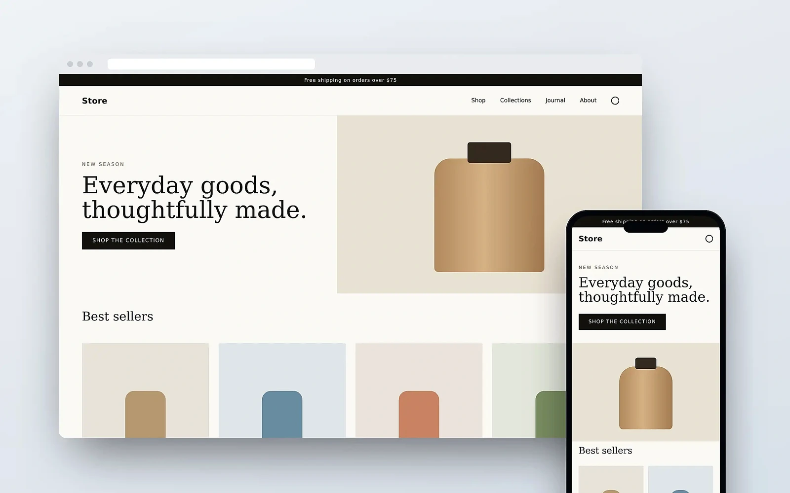 Temporary website mockup for an online store on desktop and mobile